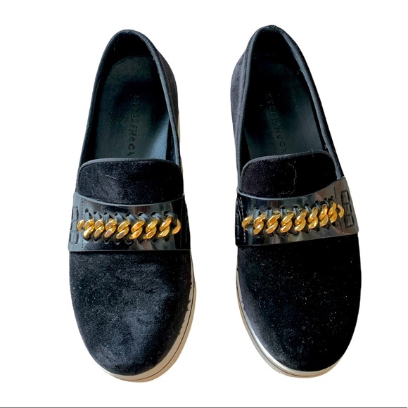 Stella McCartney Velvet Gold Chain Platform Shoes - Picture 4 of 17